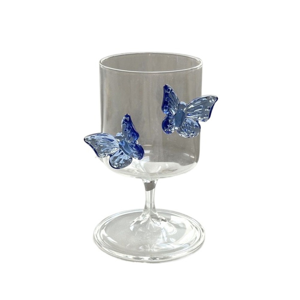 Light Luxury Glass Goblet With Butterfly Ornament Heat-Resistant Stripe Wine Glass Household Cold Drink Glasses Party Supplies: Red