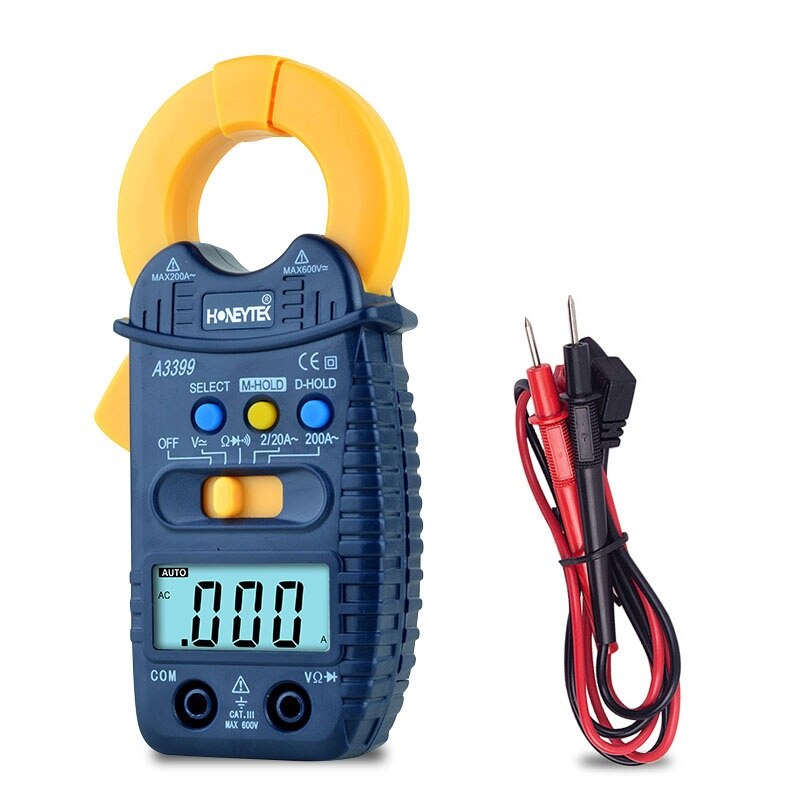 Kuaiqu multímetro braçadeira medidor dc atual a3399 mini atual digital amperímetro braçadeira tester ac/dc com pontas de prova para multímetro + clipe: Set2