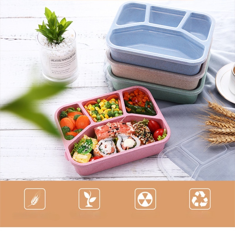 Hvede halm bento boks japansk madpakke elev madpakke arbejde bærbar mikrobølgeovn firkantet gitter fastfood boks