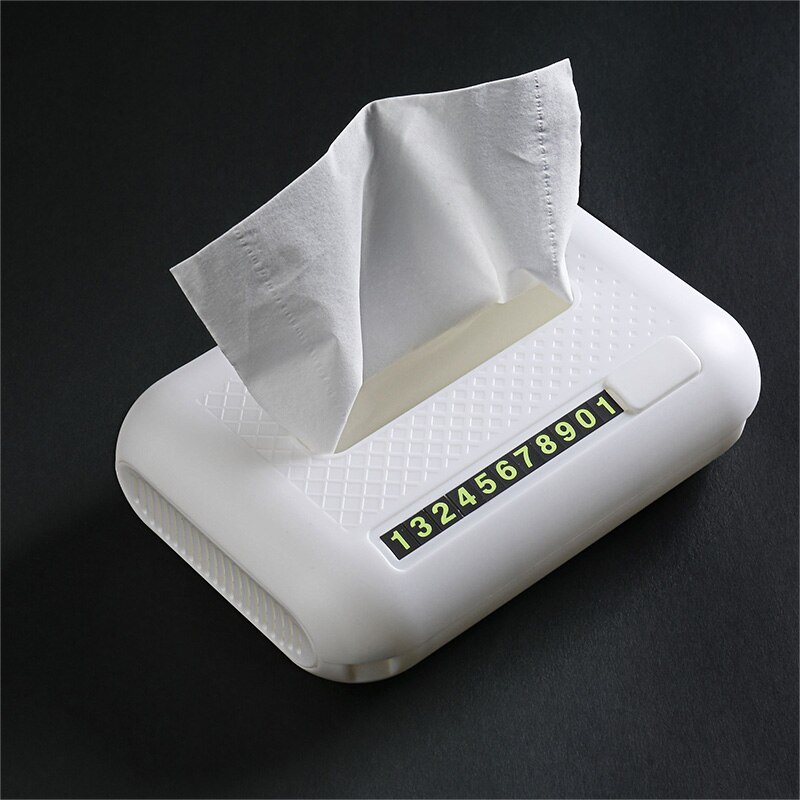 Car Accessories Tissue Box Towel Sets Magic Sticker Auto Interior Storage Box for Phone Holder Number Plate Cad: White