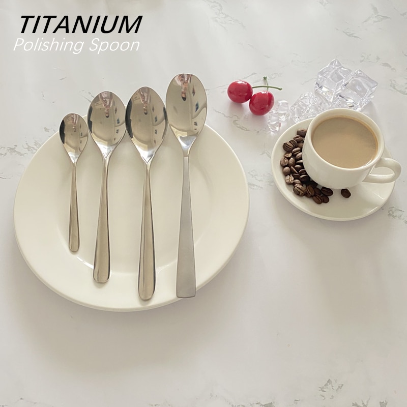 Ren titan kaffeskje hjemmekontor utendørs camping fotturer reise servise middag dessert kaffe suppeskjeer naken 8g