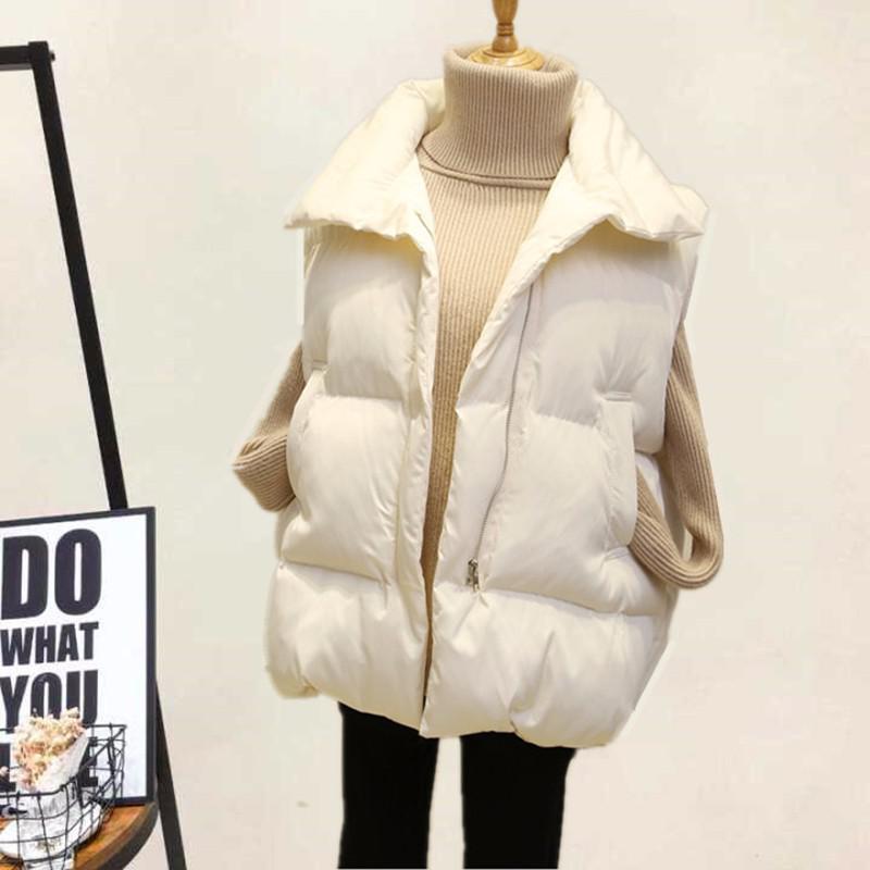 Lusumily winter 2022 varm vest kvinder ærmeløs jakke let varm vest dunvest kvindelig ærmeløs frakke tyk vest top: Beige / M