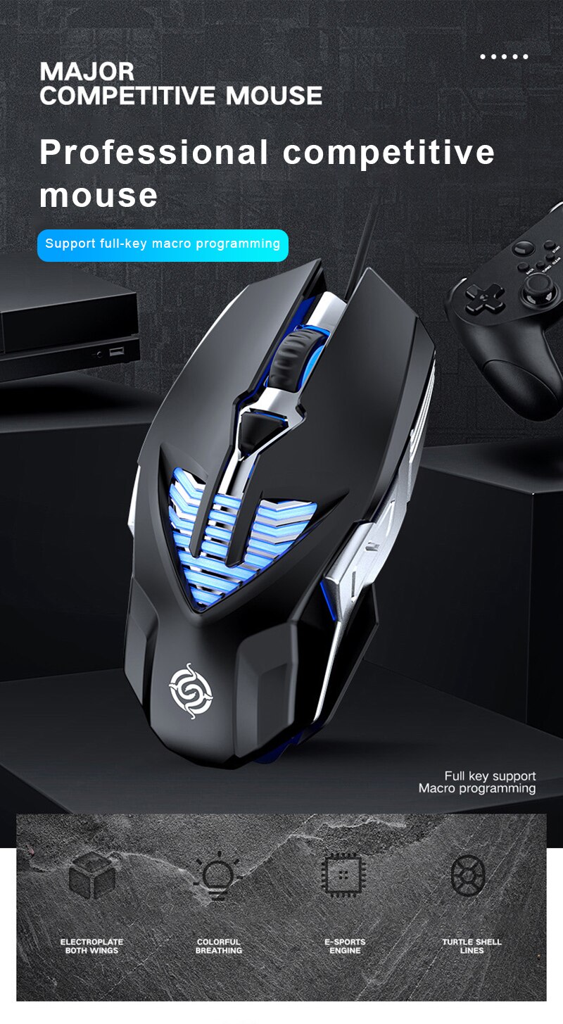 Q1 Gaming Muis Concurrerende Usb Computer Muis 6 Knop Macro Definition Metalen Muis Desktop Notebook Muis Vier-Weg Wiel muizen