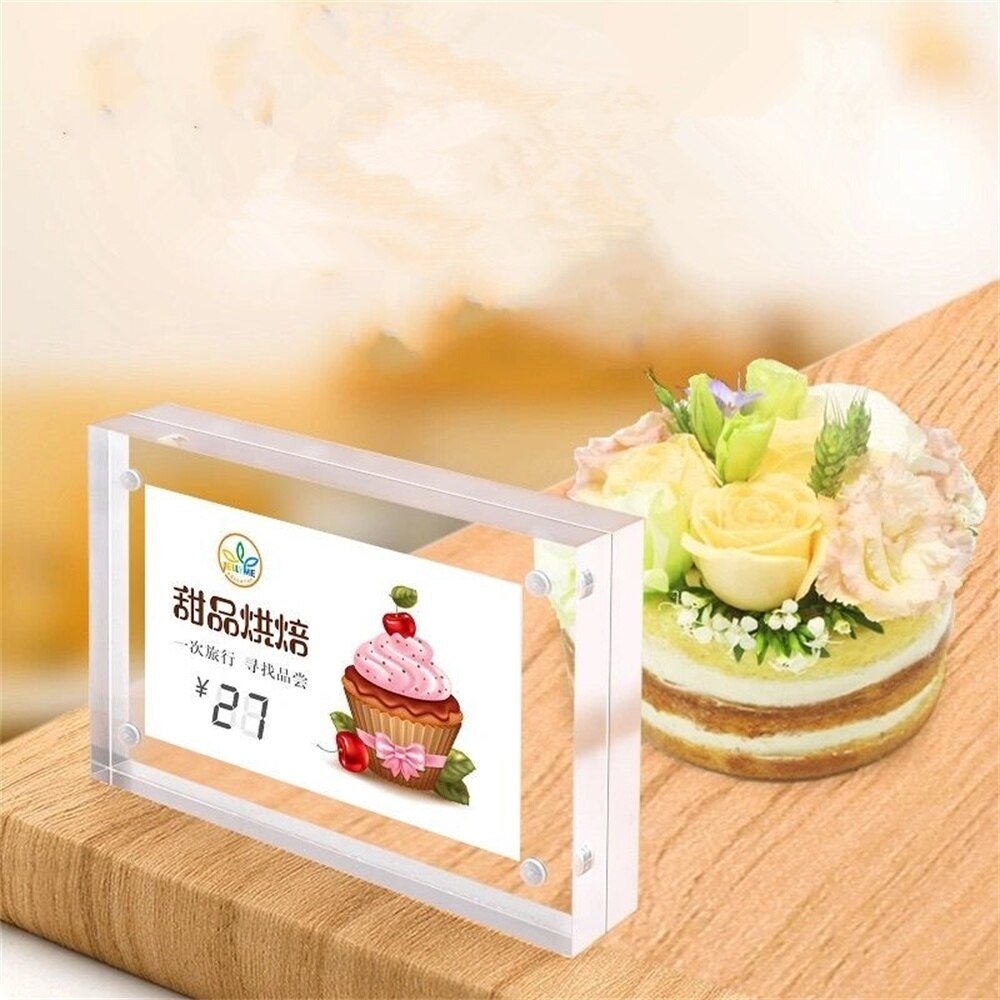 Desktop Acrylic Picture Frame Clear Freestanding Double Sided Thickness Frameless Magnetic Photo Frames Display Stand