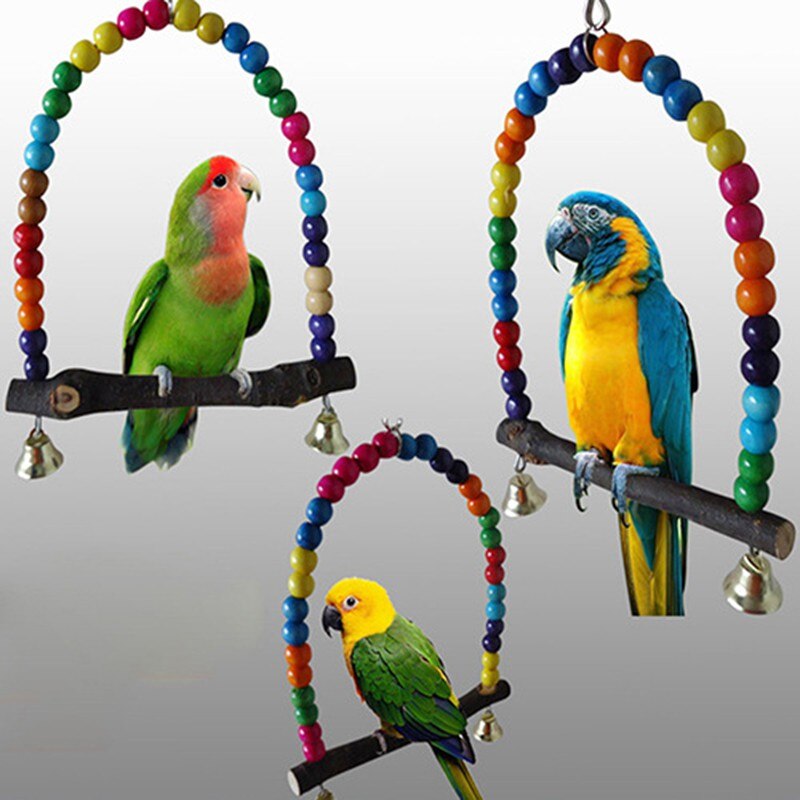 Colorful Wooden Toys Swinging Parrot Bird Cage Parakeet Cockatiel Budgie Birds Parrot Wood Toy Swings2