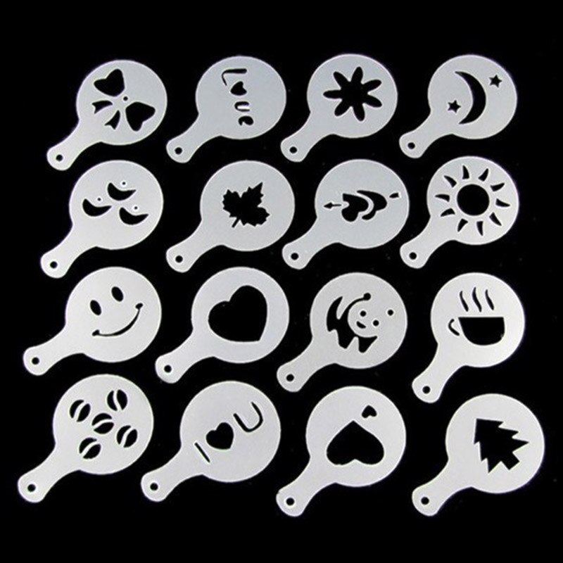16 stuks plastic slingervorm, fantasiemodel, koffieschuimspray sjabloon, decoratiegereedschap, lbshipping