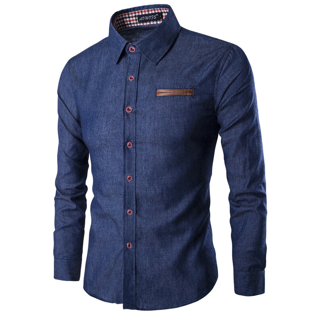 Menn casual slim fit stilig vask denim lange ermer jeansskjorter smart casual herreklær m-xxxl: Marineblå / M