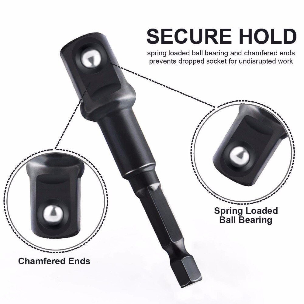 Adaptateur de douille de perceuse, adaptateur de douille Jeerbly pour les forets de puissance de conducteur d'impact ensemble d'extension tige hexagonale 1/4, 3/8, 1/2 pouce