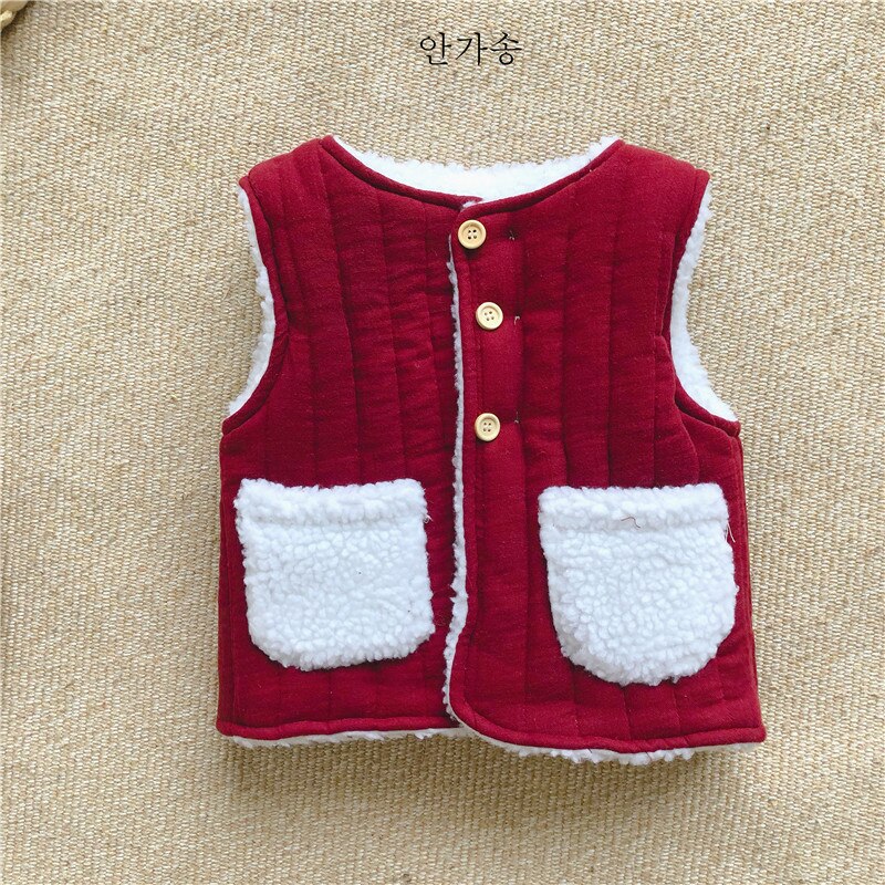 Hiver Double face enfants en peluche gilet pour bébé fille gilet enfants vêtements enfant en bas âge sans manches veste garçons gilet polaire: red / 6M