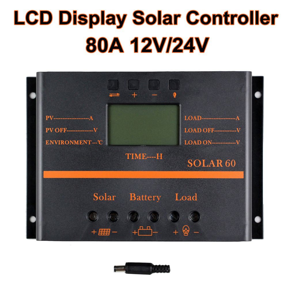 80A Solar Panel Controller PWM 80A Solar Controller 12V/24V High Efficiency LCD Display USB Solar Battery Charger Regulator