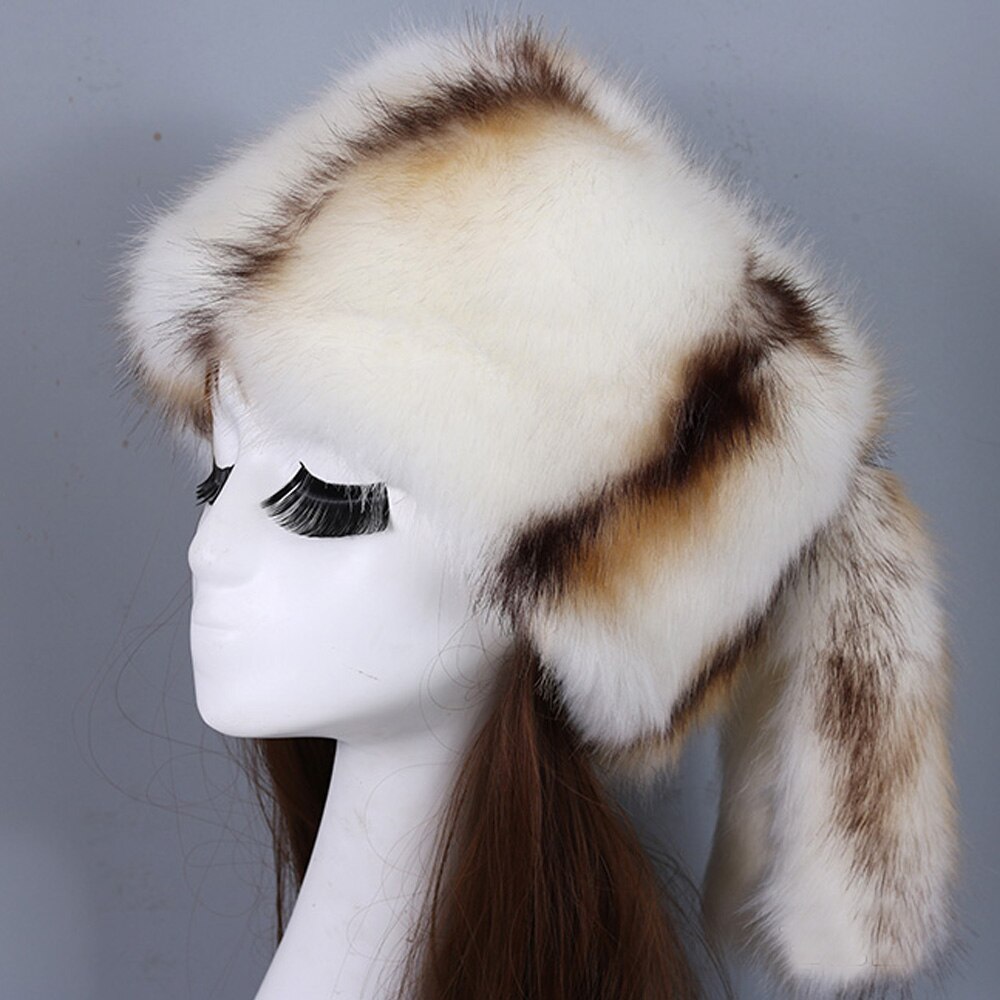 Vrouwen Hoeden In Winter Thicken Warm Faux Vos Bontmuts Russische Outdoor Ski Cap Mode Zachte Comfortabele Casual Herfst Winter hoed: Tricolor White