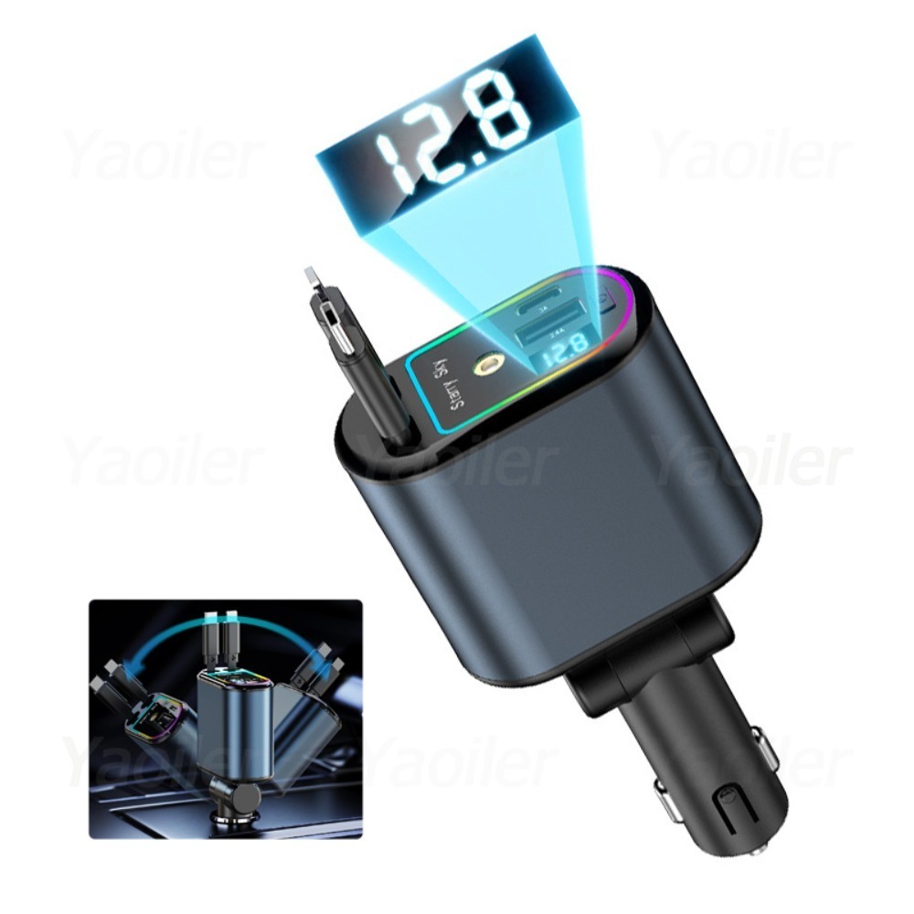 Adaptador de cargador de coche retráctil mejorado de 120W con Starlight, cargador de coche USB de carga rápida 4 en 1 con 2 puertos USB accesorios para coche
