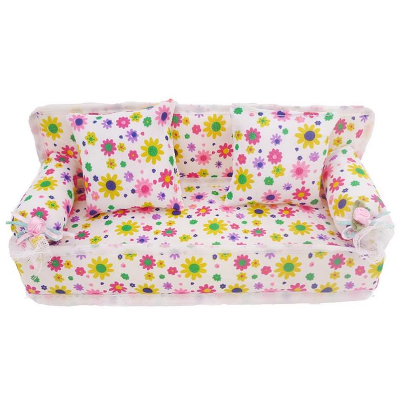 Kids Mini Bloem Sofa Doek Bloemenprints Sofa Kussens Speelgoed Poppenhuis Miniatuur Meubels Speelgoed Voor Pop Accessoires Kinderen: Default Title