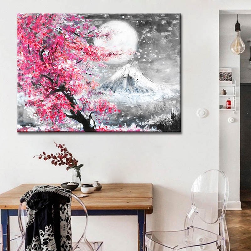 Estilo japonés Cerezo flor Fuji montaña paisaje acuarelas pinturas al óleo lienzo impresión hogar pintura decoración de pared sin marco
