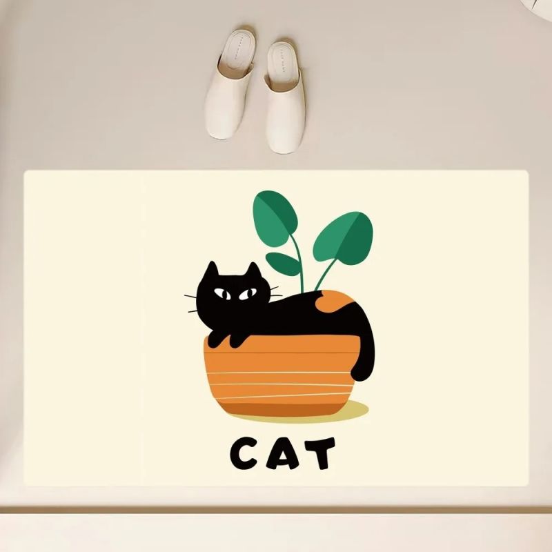Niedliche schwarze Katze bat matt Kieselalgen Schlamm rutsch feste Karikatur Fuß matt Super saugfähige Küche Teppich Toiletten boden Teppich Heimat Zimmer Dekoration: Braun / 1700MMx2400MM