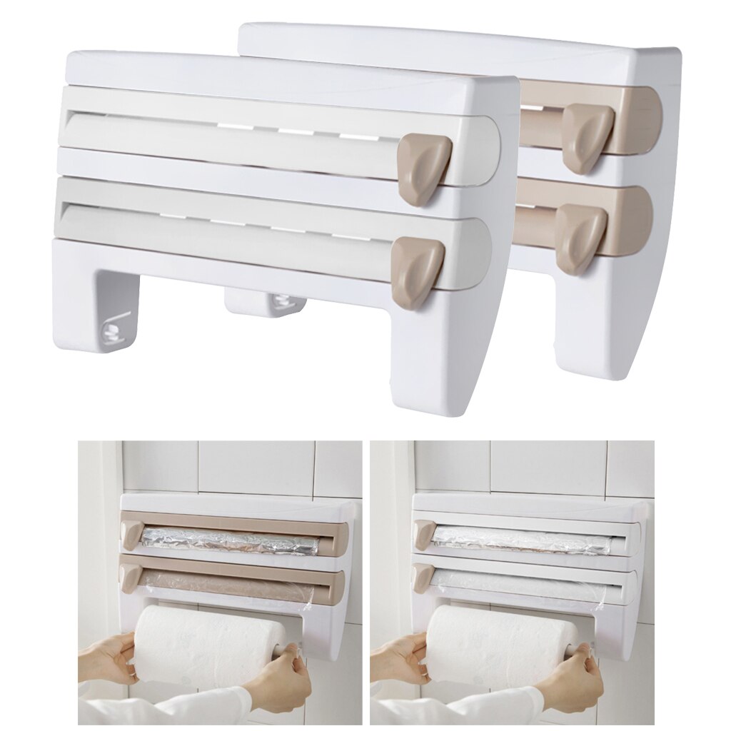 Wall Mounted Roll Holder Rack Kitchen Roll Holder Cling Film Storage Rack Paper Dispenser for Kitchen Home Hotel Office