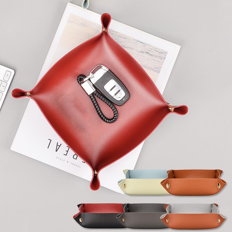 nordisch Stil Faux Leder Ablage Kasten Multi-zweck Druckknopf Schmuck Kosmetik Schlüssel Platte Platz Schreibtisch Organisation