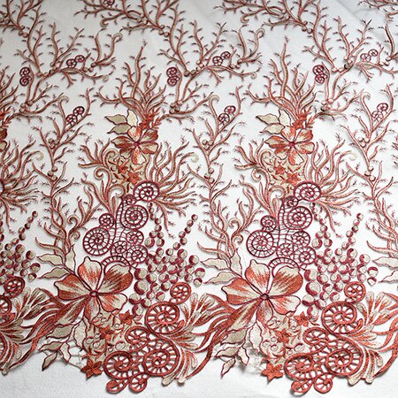 Tule Stof 1 Meter Mesh Geborduurde Gaas Kant Bruids Mode Jurk Rok Naaien Materiaal 53 "Wide L24C32: wine red gold