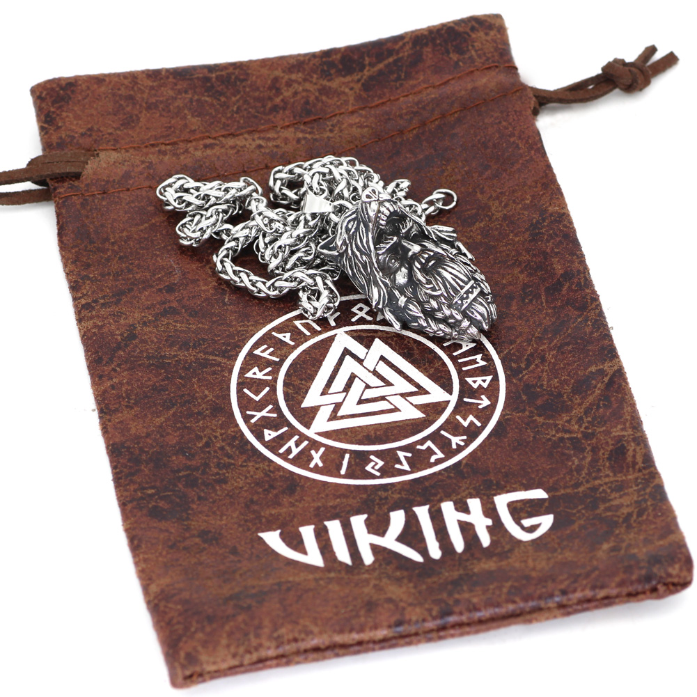 Nordic Viking amulet odin Amulet Stainless Steel Necklace With Valknut Rune Bag