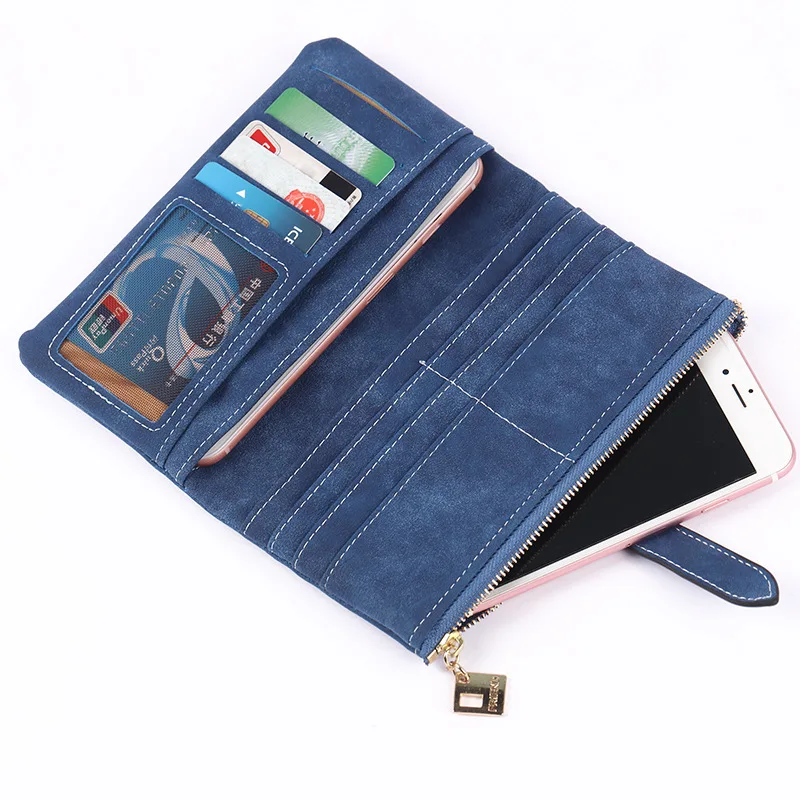 Women Wallets Drawstring Nubuck Leather Zipper Wallet Women's Long Purse Two Fold More Color Clutch