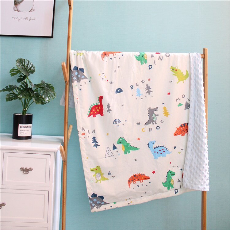 Katoen 3D Minky Dot Dinosaurus Zachte Thermische Peuter Kind Lente Baby Deken Kinderen Back Seat Cover Baby Inbakeren Baby Bed verspreid: dino / 75X110cm