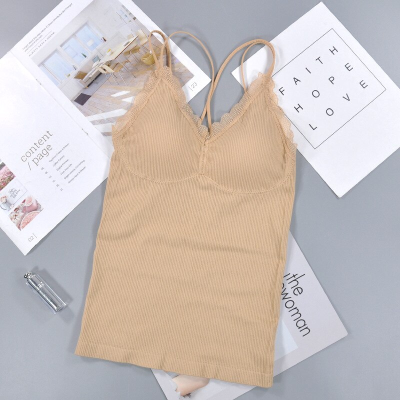 CHRLEISURE Sexy Lace Bra Long Wrap Chest And V-neck Lingerie With No Steel Ring Bottoming Sports Suspender Vest: Khaki