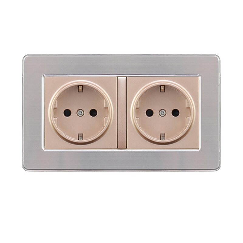 Avoir EU/DE/RU Standard Plug Socket Power Stainless Steel Panel Grounding Socket 146mm*86mm Double Plug Electrical Outlet