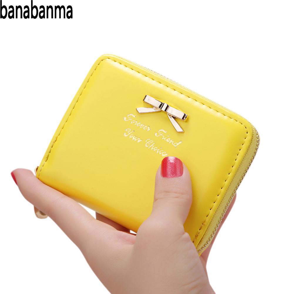 Carteras de Mujer Simple de estilo corto bolso de embrague Bowknot decoración cremallera bolso Delgado monedero de bolsillo tarjeteros ZK40