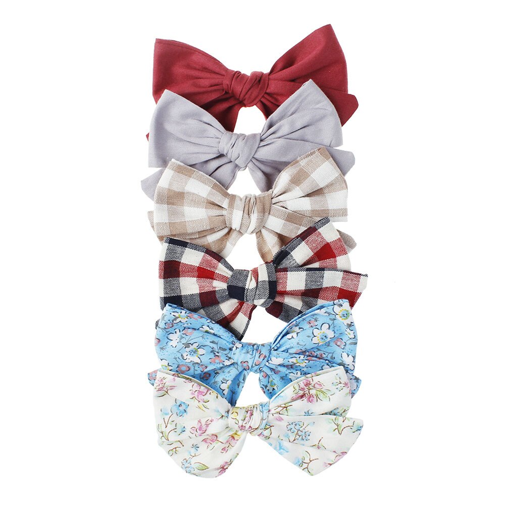 6 Stks/partij Baby Haar Clips Voor Meisjes Plaid Haarspeld Kids Big Bows Barrette Bloemen Printing Baby Kinderen Katoenen Haaraccessoires: 5