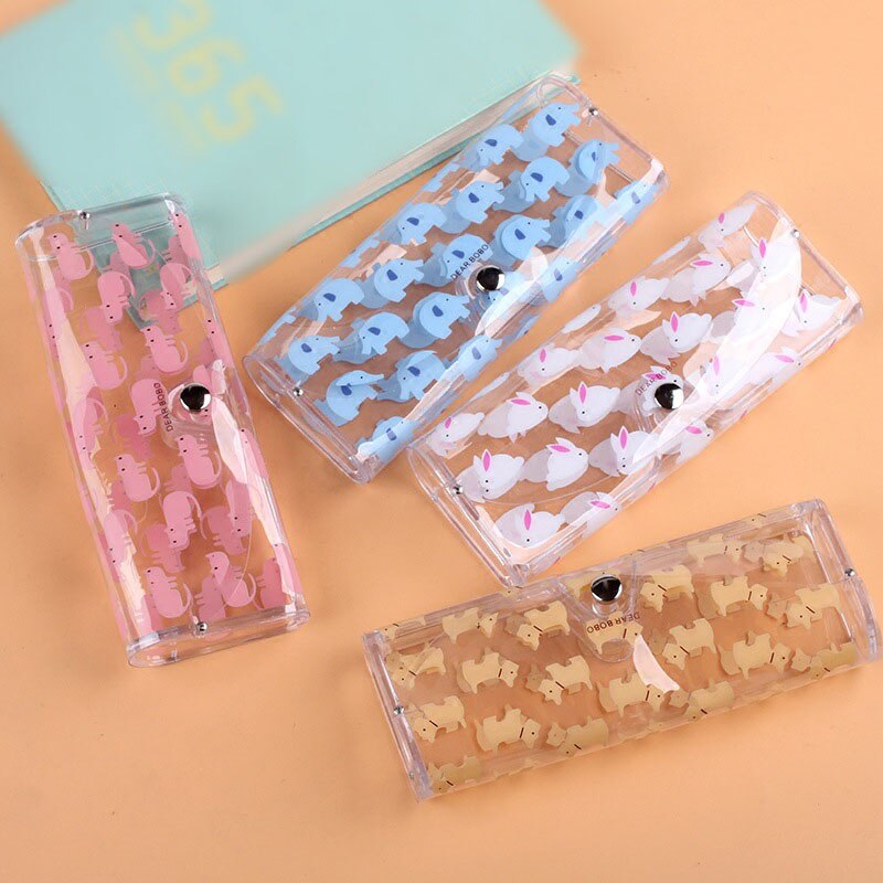 1Pc Transparante Plastic Bril Protector Case Metalen Knop Zonnebril Doos Kawaii Stationair Fruit Dier Etui