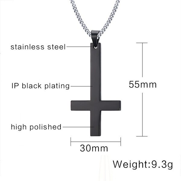 Klasyczny prosty odwrócony krzyż świętego piotra wisiorek moda męska Trend T-Shirt naszyjnik biżuteria prezent: 3514-black-color