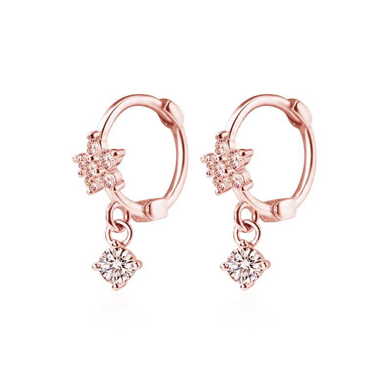 Inzatt Real 925 Sterling Zilver Zirkoon Bloem Hoepel Oorbellen Voor Mode Vrouwen Party Fijne Sieraden Minimalistische Leuke Accessoires: Rose gold