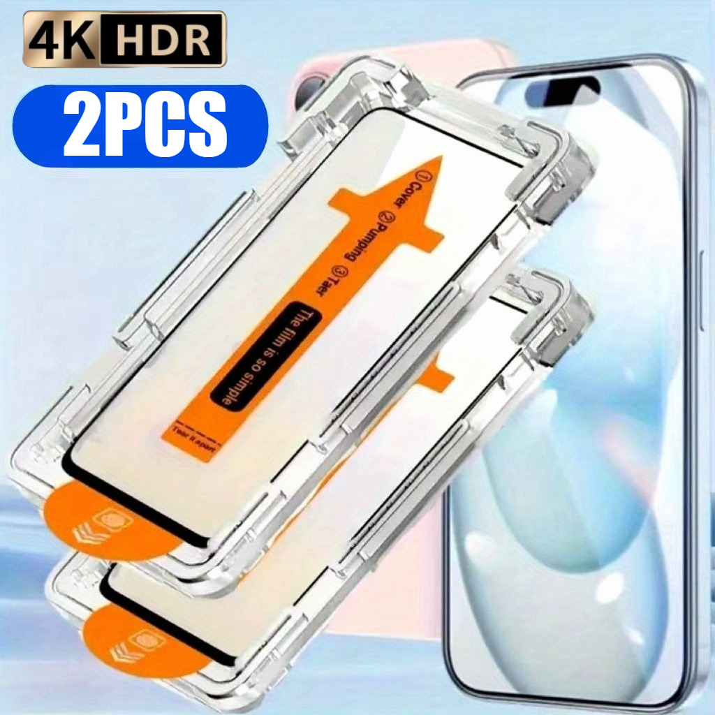 2Pcs Ultra HD Tempered Glass For iPhone 17 16 15 Pro Max Air 16 15 Plus 14 13 12 11 Pro XR XS Dust Free Easy Installation Glass