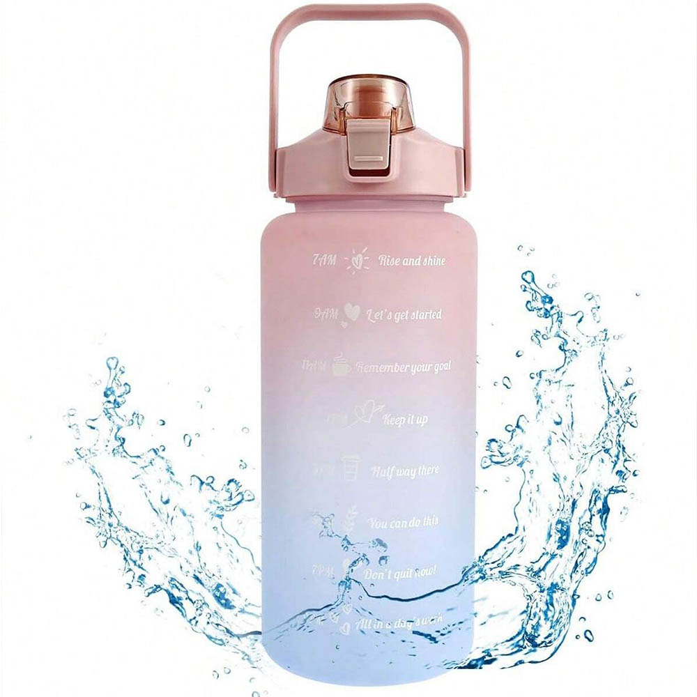 Botella de agua de 2L, botella de agua motivacional con marcador de tiempo y capacidad, taza de agua deportiva sin BPA, Fitness, gimnasio, ejercicio para correr: Rosa