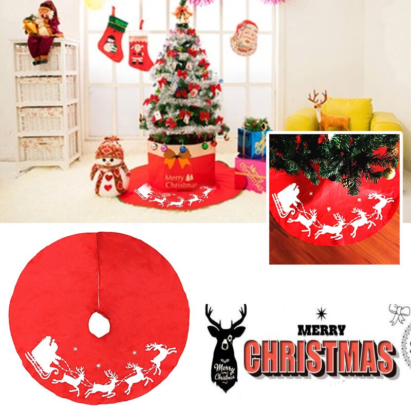 Jupes de sapin de noël flocon de neige rouge or blanc, Plaid flanelle renne traîneau noël bonhomme de neige père noël joyeux noël