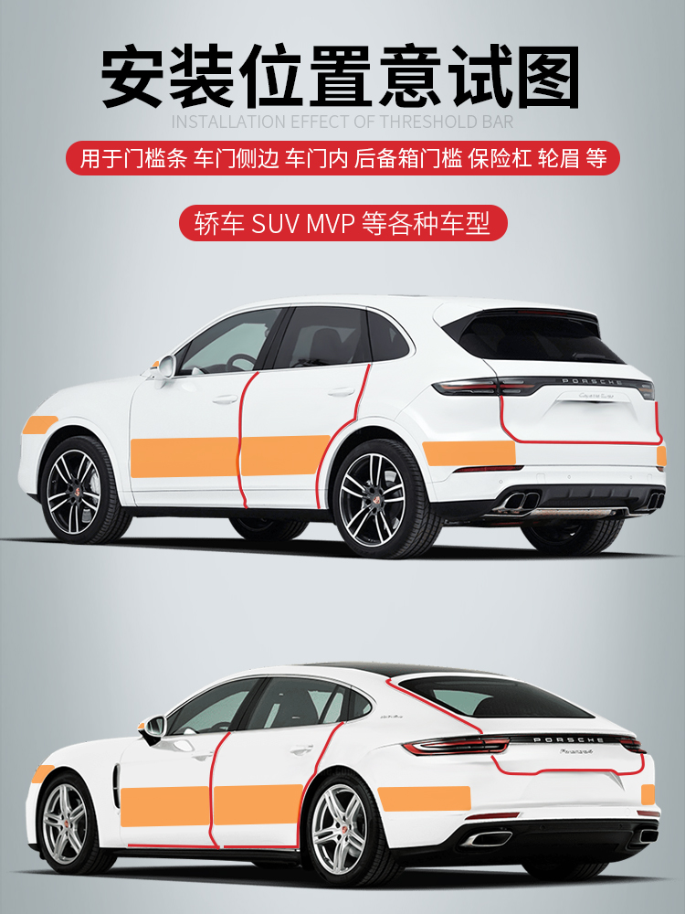 Gennemsigtig beskyttelsesliste til dørkarmen og ridsefast klistermærke til alle typer biler