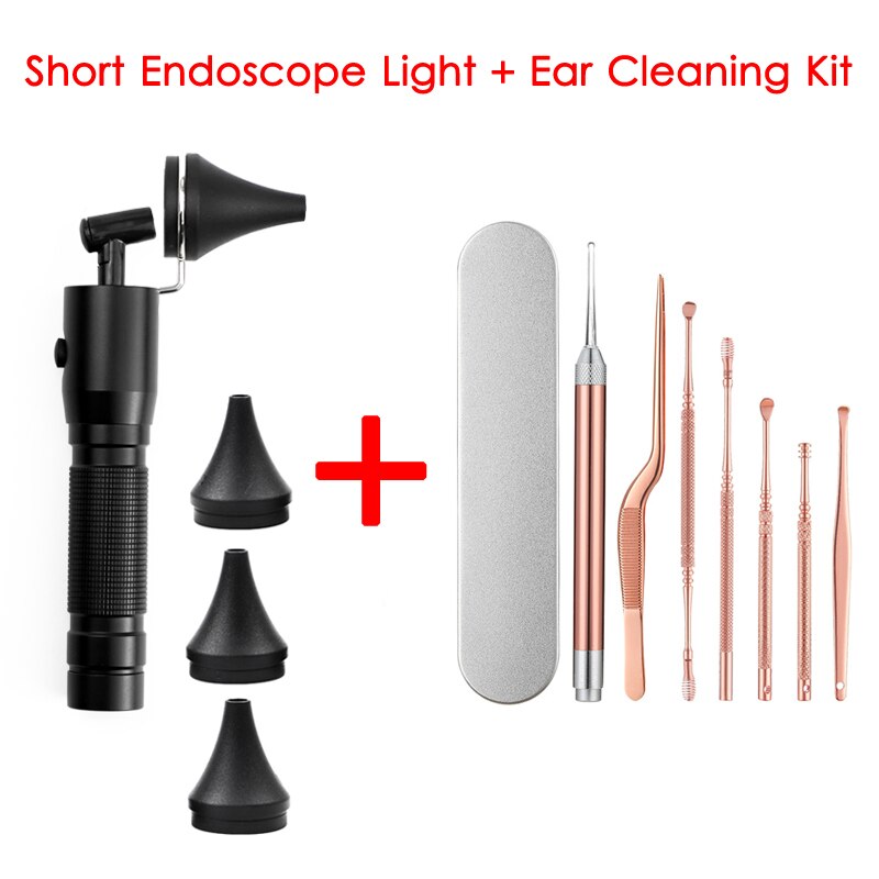 Ear Endoscope Otoscope LED Light Ear Pick Ear Wax Removal Earpick Nose Clean Tweezers Forceps Picks Wax Remover for Baby Adults: Short Light Ear Set