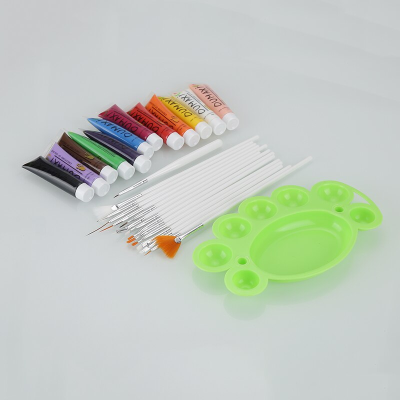 12 kleuren acryl nail art pigment palet met 15 penselen, 28 stuks nail art display palet, manicure tools