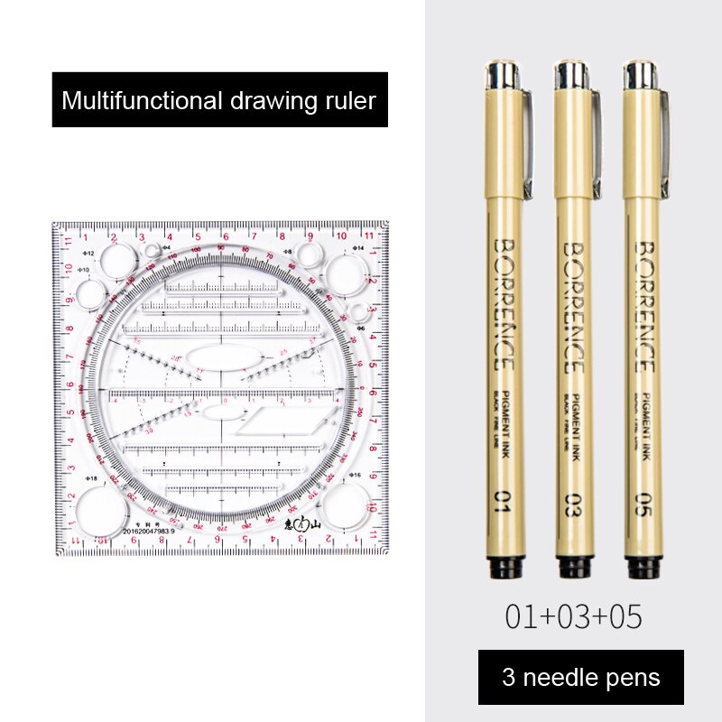 Multifunktionale Lineal Set Mathematik Geometrie Kreis Zeichnung Prüfung Winkelmesser Kreative Zeichnung Schreibwaren Herrscher Ausarbeitung Werkzeuge: RedBlack and 3 pen