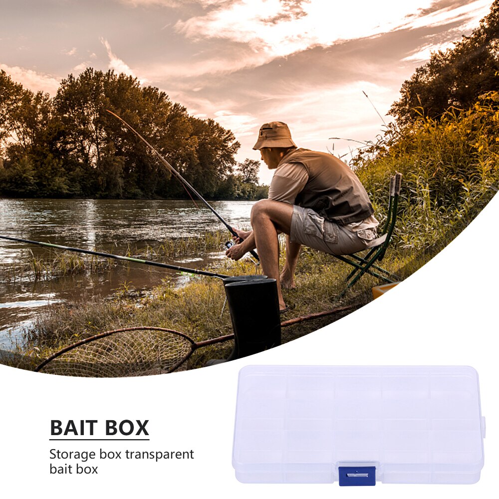 Tackle Box 15 Compartment Fishing Lures Storage Organizer with Removable Dividers Transparent Fishing Baits Hooks Box