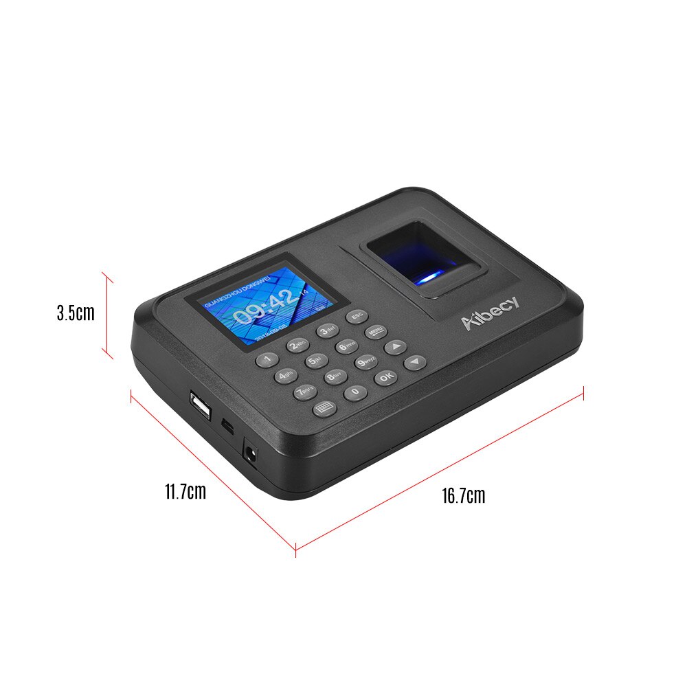 Intelligent Biometric Fingerprint Password Attendance Machine Employee Checking-in Recorder 2.4 inch TFT LCD Screen DC 5V Time