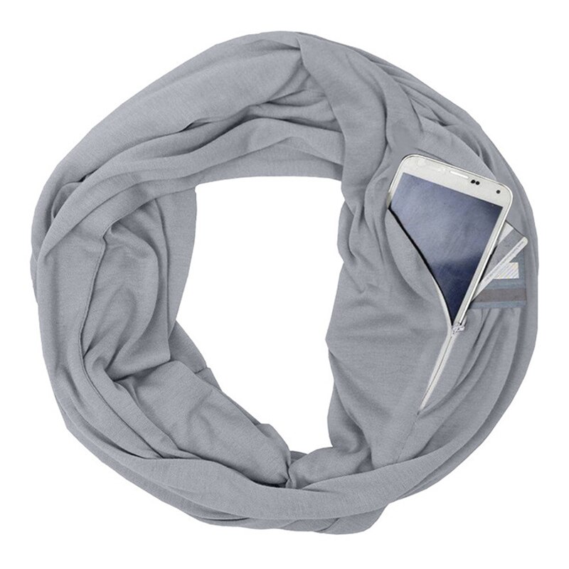 Unissex loop cachecóis para mulheres meninas leve conversível infinito cachecol envoltório com bolso com zíper escondido elástico lenço de viagem: Gray