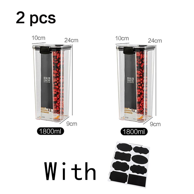 4pcs Stackable Acryl Food Storage Container Plastic Kitchen Noodle Box Multigrain Storage Tank Transparent Sealed Cans: 1800ml 2pcs