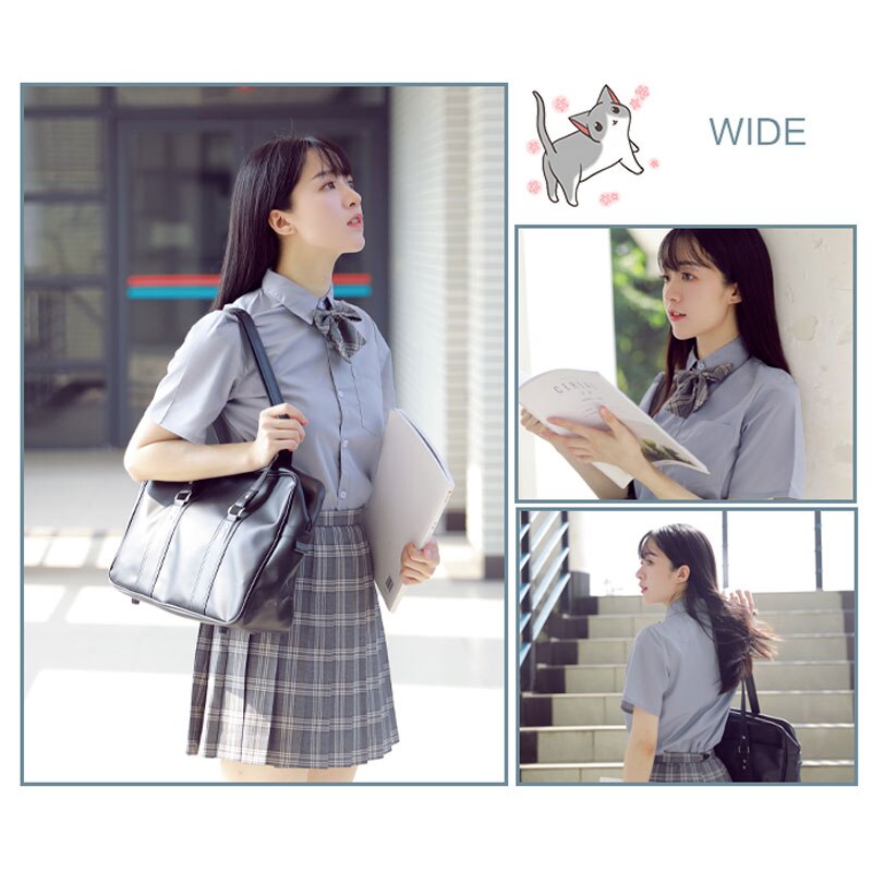 Cotton Short Sleeve Stundent Uniform Shirt Women Overalls Grey Tops Japanese High School Jk Sailor Business Work Women Shirts