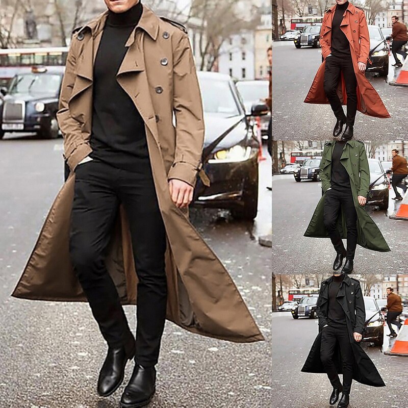 Mannen Overjas Vintage Lange Trenchcoat Mannen Jas Jassen Heren Business Zwart Casual Lange Solid Windscherm Jas Herfst Uitloper