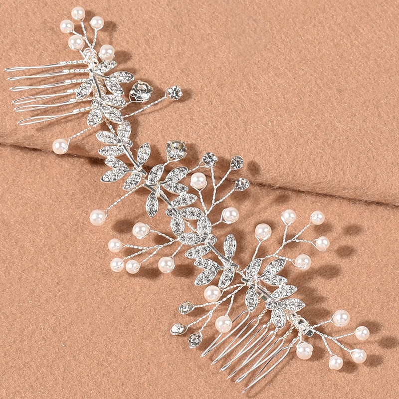 Tissage de perles en cristal, peignes de mariage, accessoires de cheveux pour mariée, serre-tête de fleur, bijoux d&#39;ornement de cheveux pour femmes: GKY2125silver