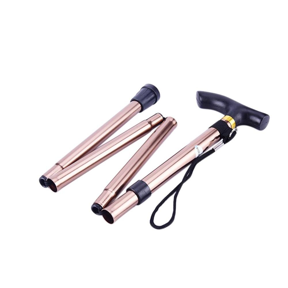 Aluminum Metal Four Sections Walking Stick Easy Adjustable Foldable Collapsible Travel Cane Camping Trekking Stick: coffee