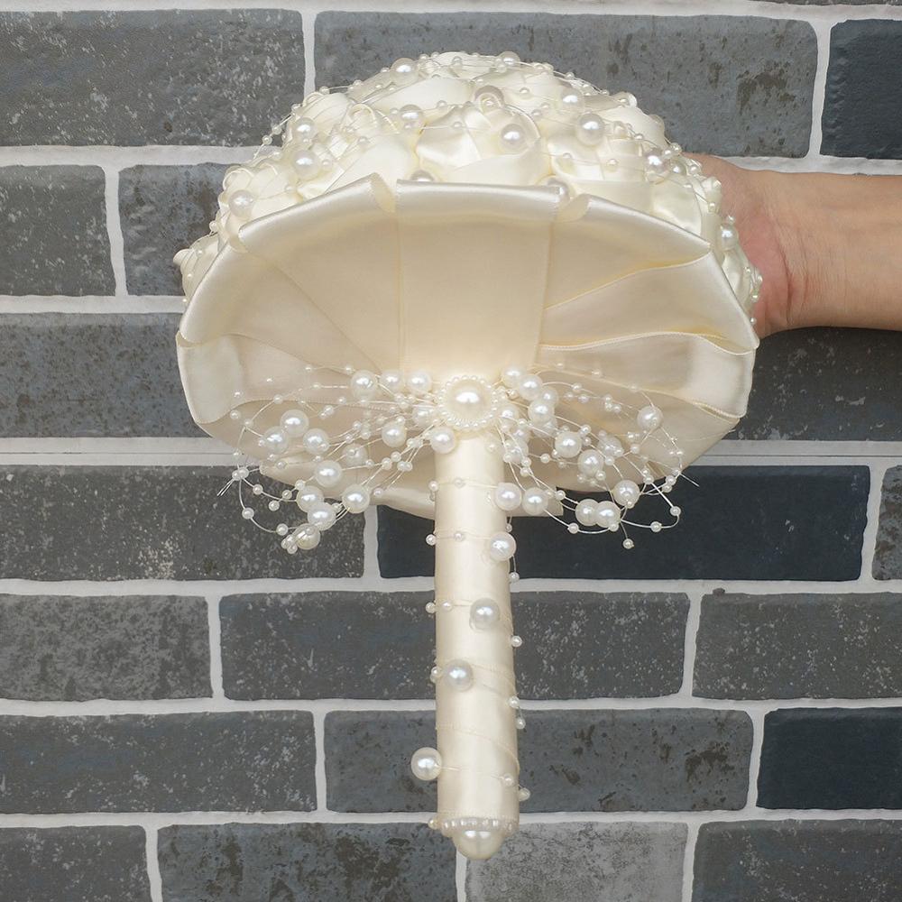 Pearls Beaded Bridal Bouquet Bridesmaid Wedding Flowers With Ribbon Ivory Rose Stunning