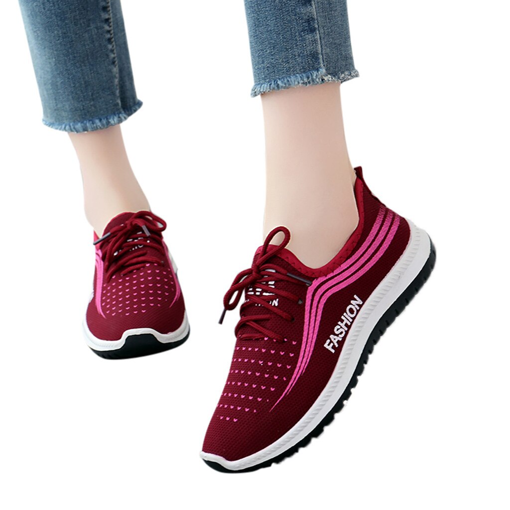Kancoold kvinnor sneakers skor sommar feta platåskor kvinna mesh promenadskor snörning plattor casual dam creepers skor: Rd / 38
