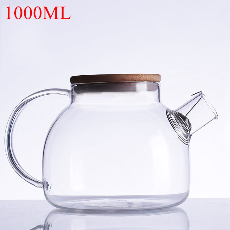 1000ml/1800ml glazen waterkoker, hittebestendige bloementheepot met bamboe deksel, roestvrijstalen filter en heldere sapcontainer